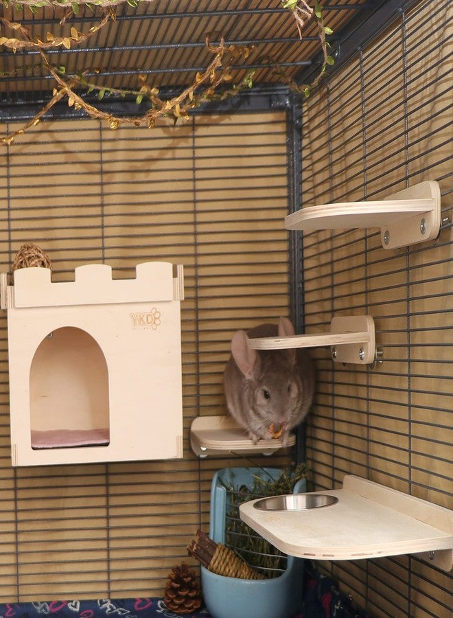YKD Chinchilla Wooden Platform Set, Chinchilla Cage Platform with Feeding Bowl, Small Animals Cage Accessories for Squirrel Gerbil Suger Glider Hamsters (3Pcs of Small Platform) - Image 2